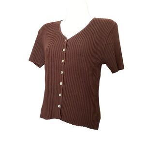 EUC❣️ 100% Cotton 🇺🇸 Made in USA 🇺🇸 V Neck Sweater Button Top Brown S